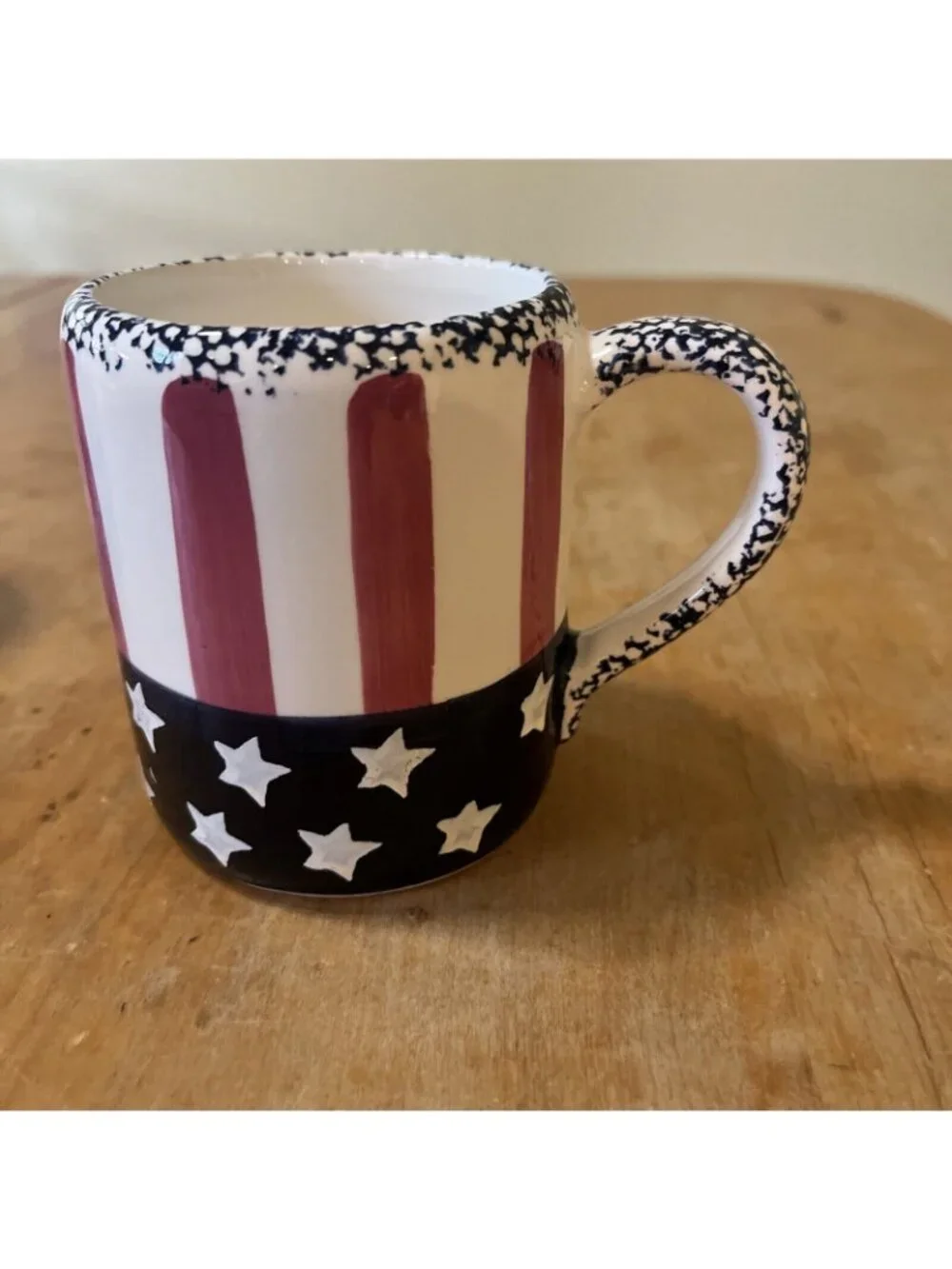 Set Of 2 American Flag Hand Painted Mugs VTG Terry's village China 10oz 3